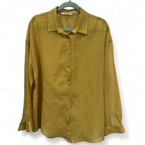 Elegant crinkle sheer Mustard Blouse size M